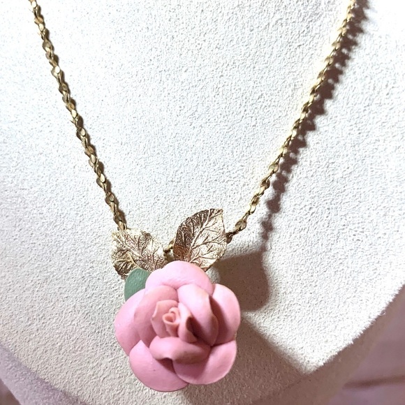 PINK CHINA ROSE NECKLACE PENDANT 19” - Picture 1 of 9